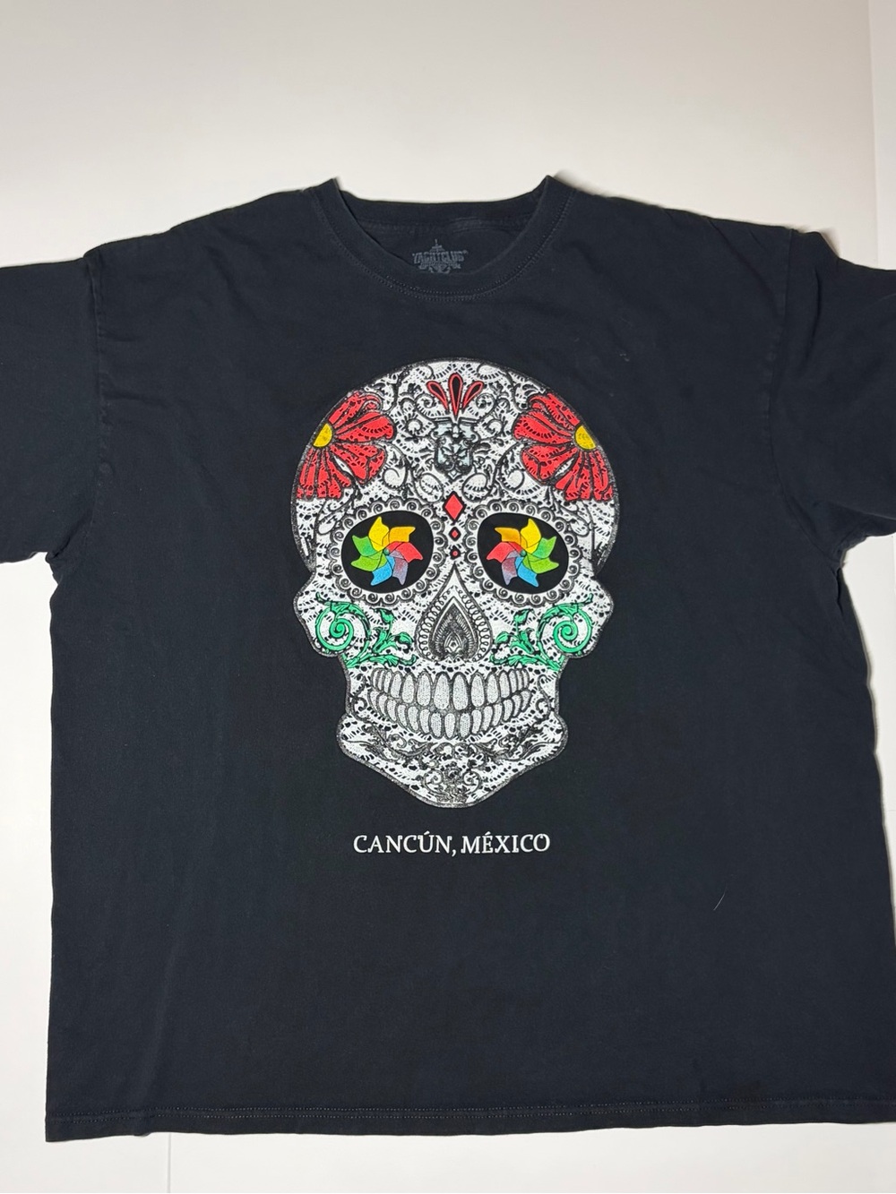Black Tropical Cancun Mexico Sugar Skull Graphic T-Shirt Size 2XL